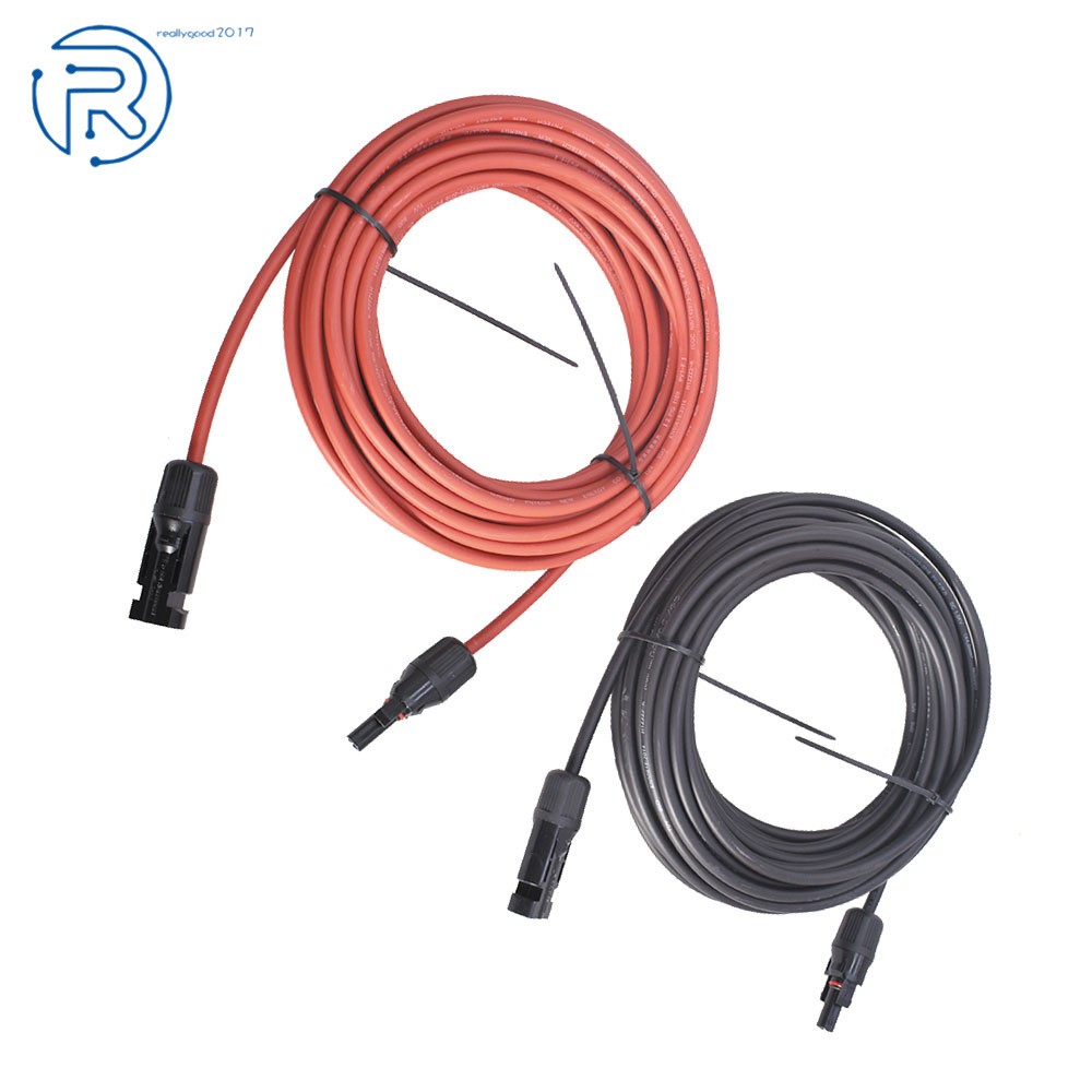 1 Pair 12AWG 20 Feet Black + Red Solar Panel Extension Cable Wire Connector