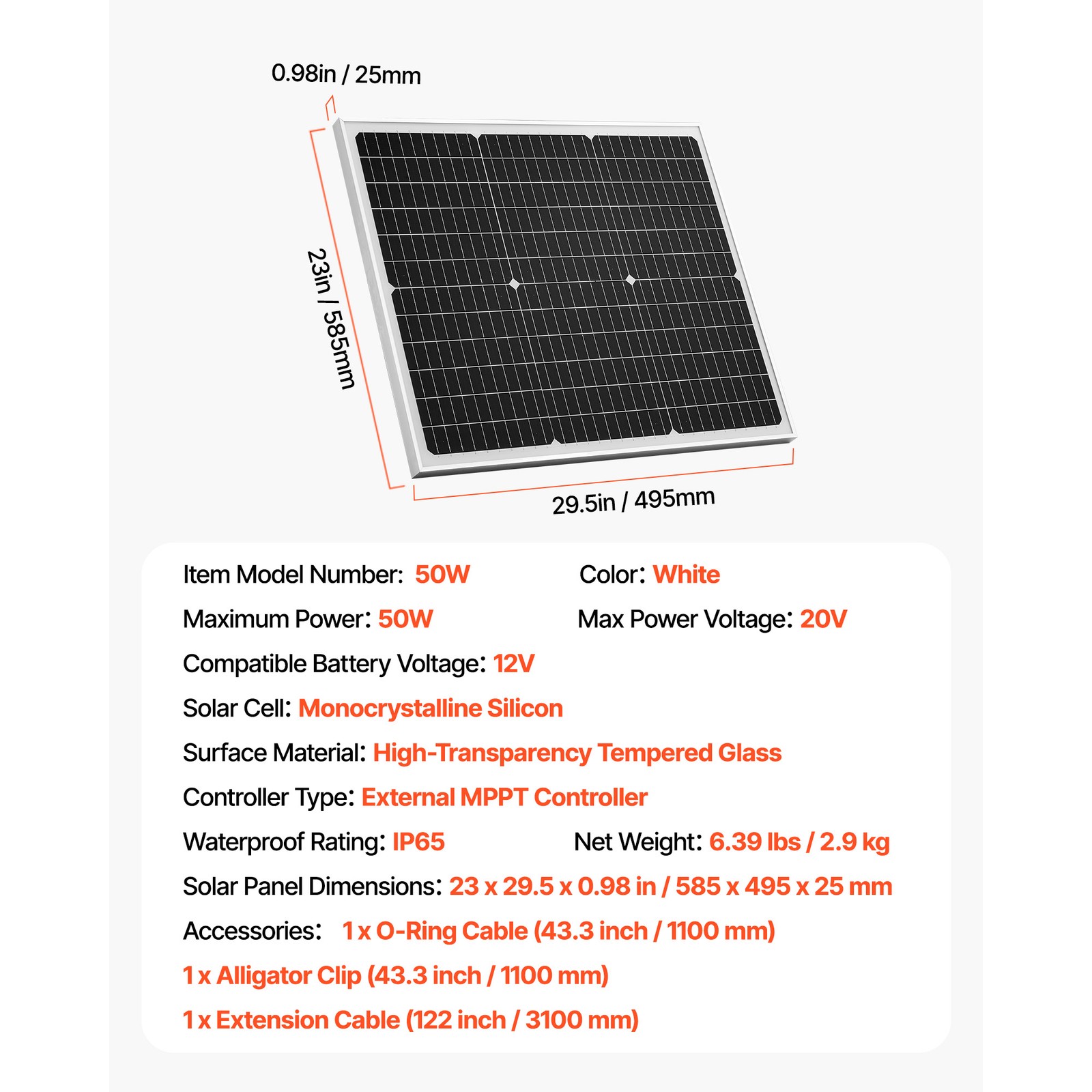 Uimoso 50W 12V Solar Charger Kit with MPPT Controller for Battery Maintenance