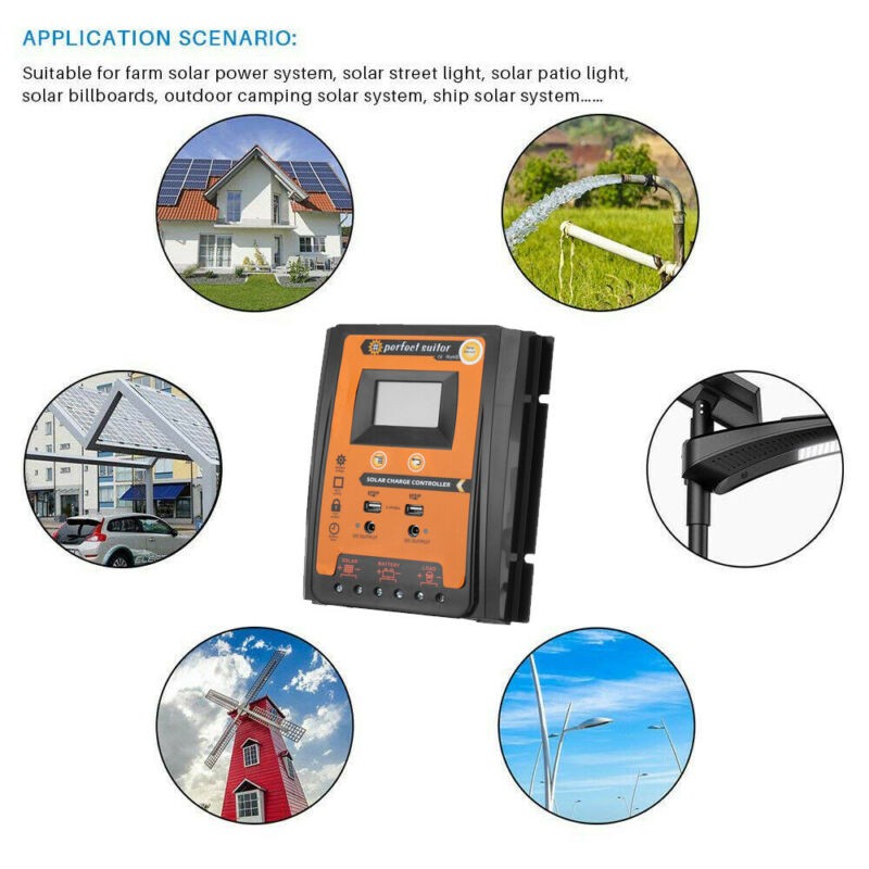 70A Battery Panel 12/24V Regulator 2pcs Solar Charger Controller