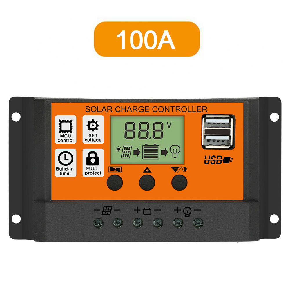 100A MTTP Solar Charge Controller Panel Battery LCD Regulator Dual USB 24/12V