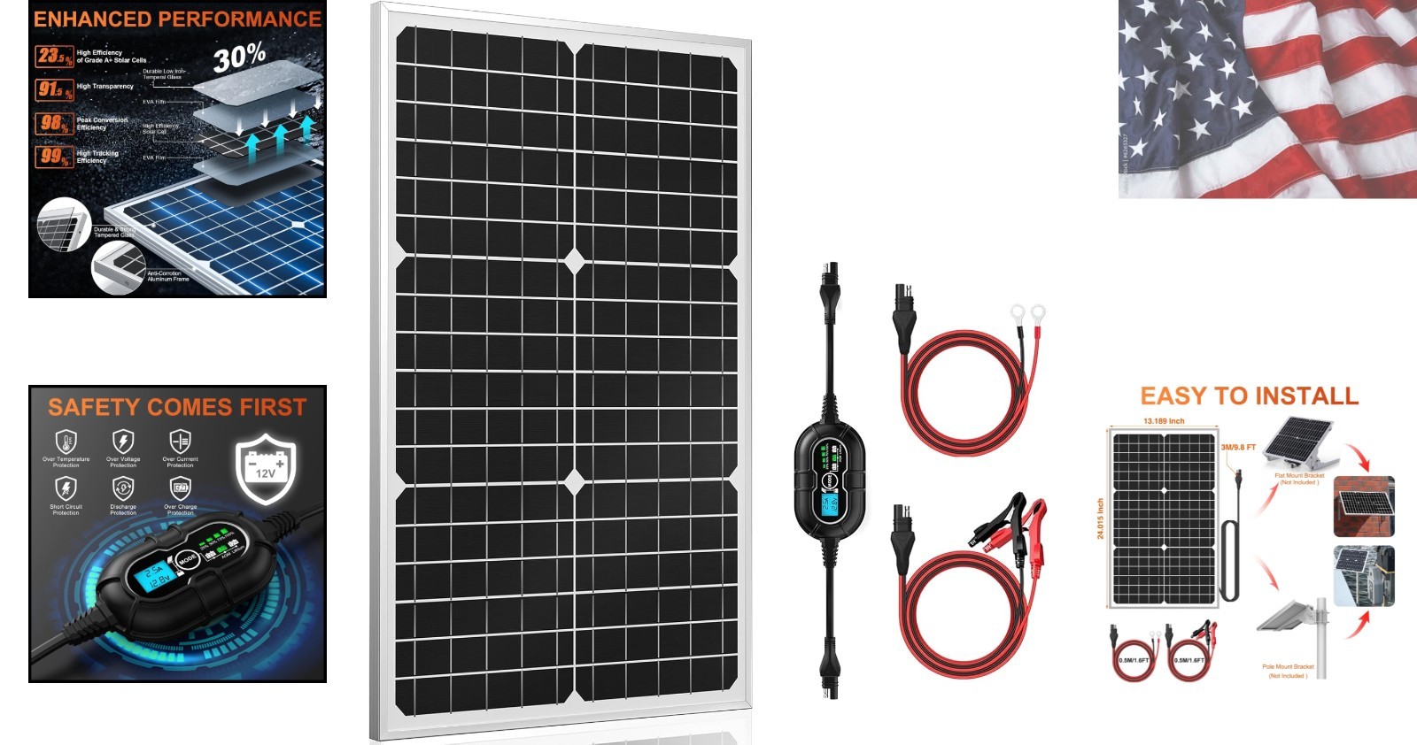 12V Solar Panel Kit 30W, High Efficiency 30 Watt Solar Panel + Ultra-Smart 10…