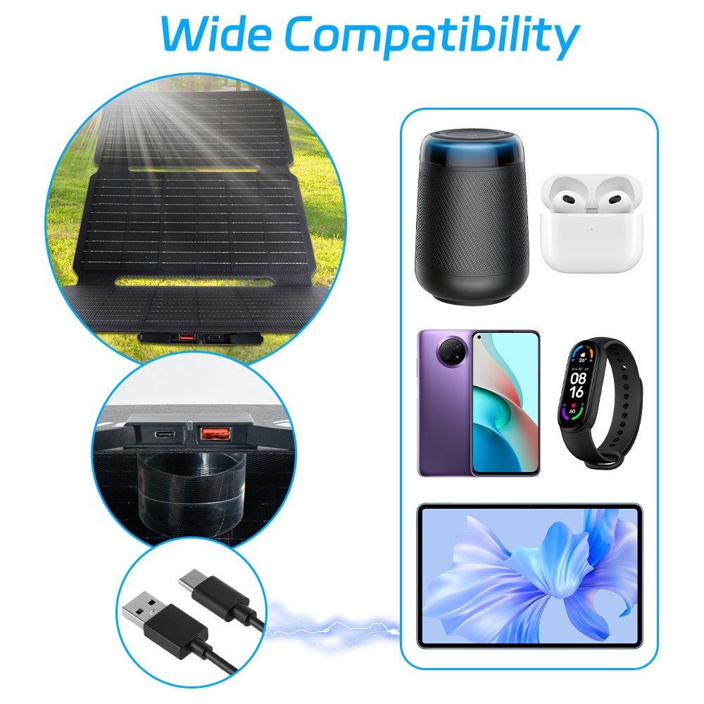 40W 5V Foldable Portable Solar Panel USB Type-C Charger for RV Car Boat Camping