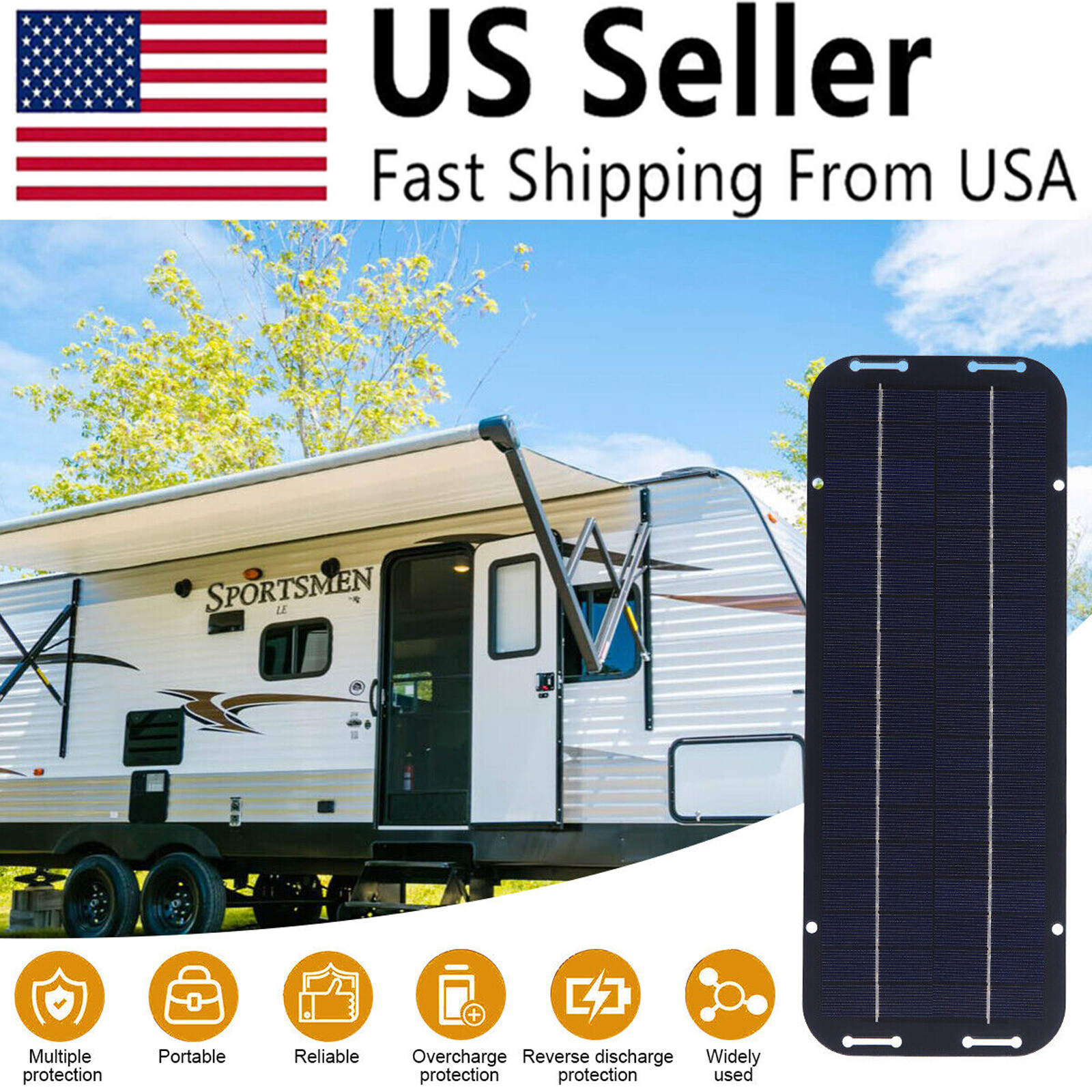 30W 12V Solar Panel Trickle Charge Battery Charger Kit Marine RV Car Outdoor USA