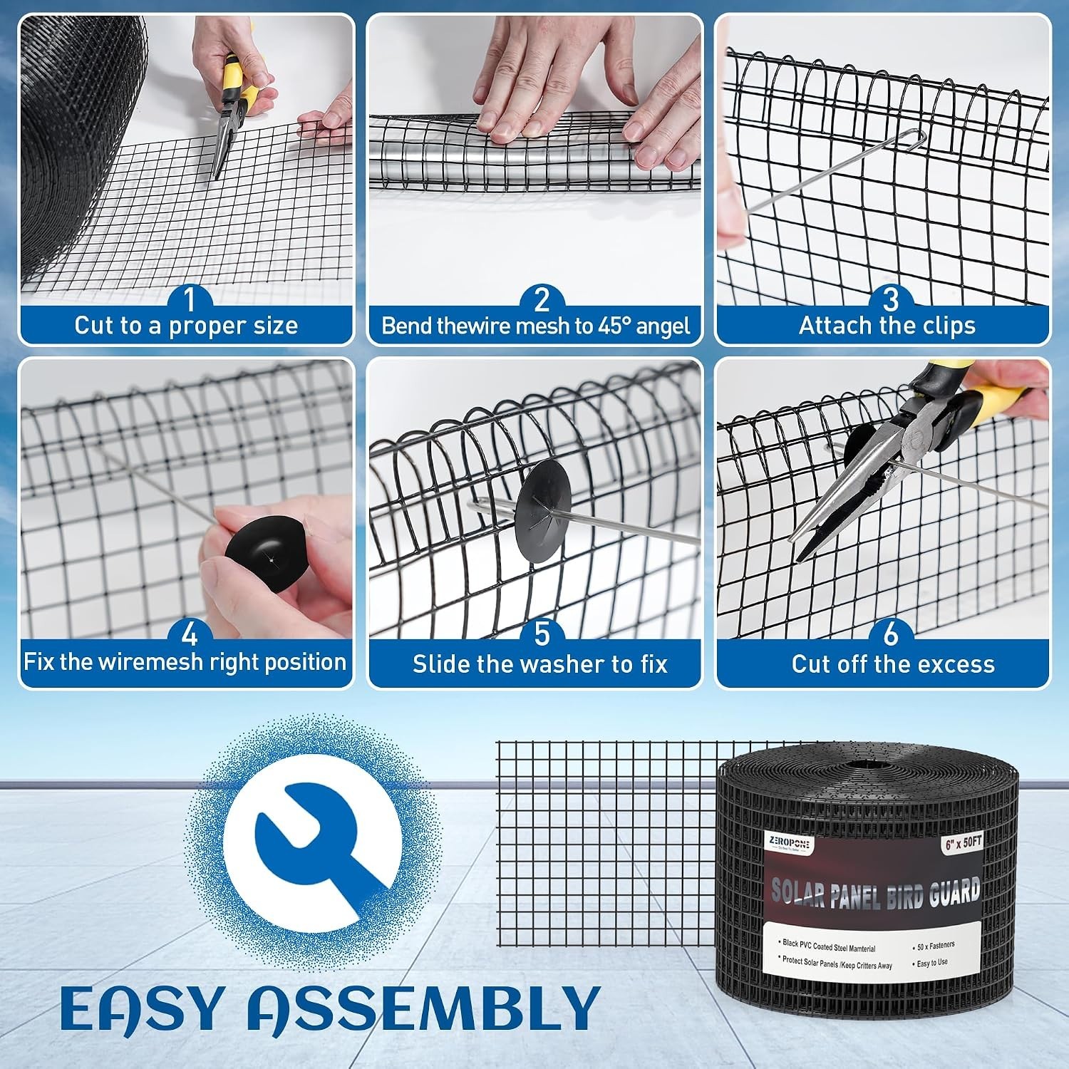 Versatile 6inch x 50ft Removable PVC Bird and Critter Netting for Solar Panels