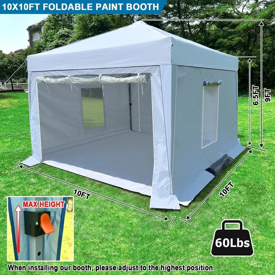 10X10X9FT Waterproof Portable Paint Booth with 2pcs Air Filters & Foldable
