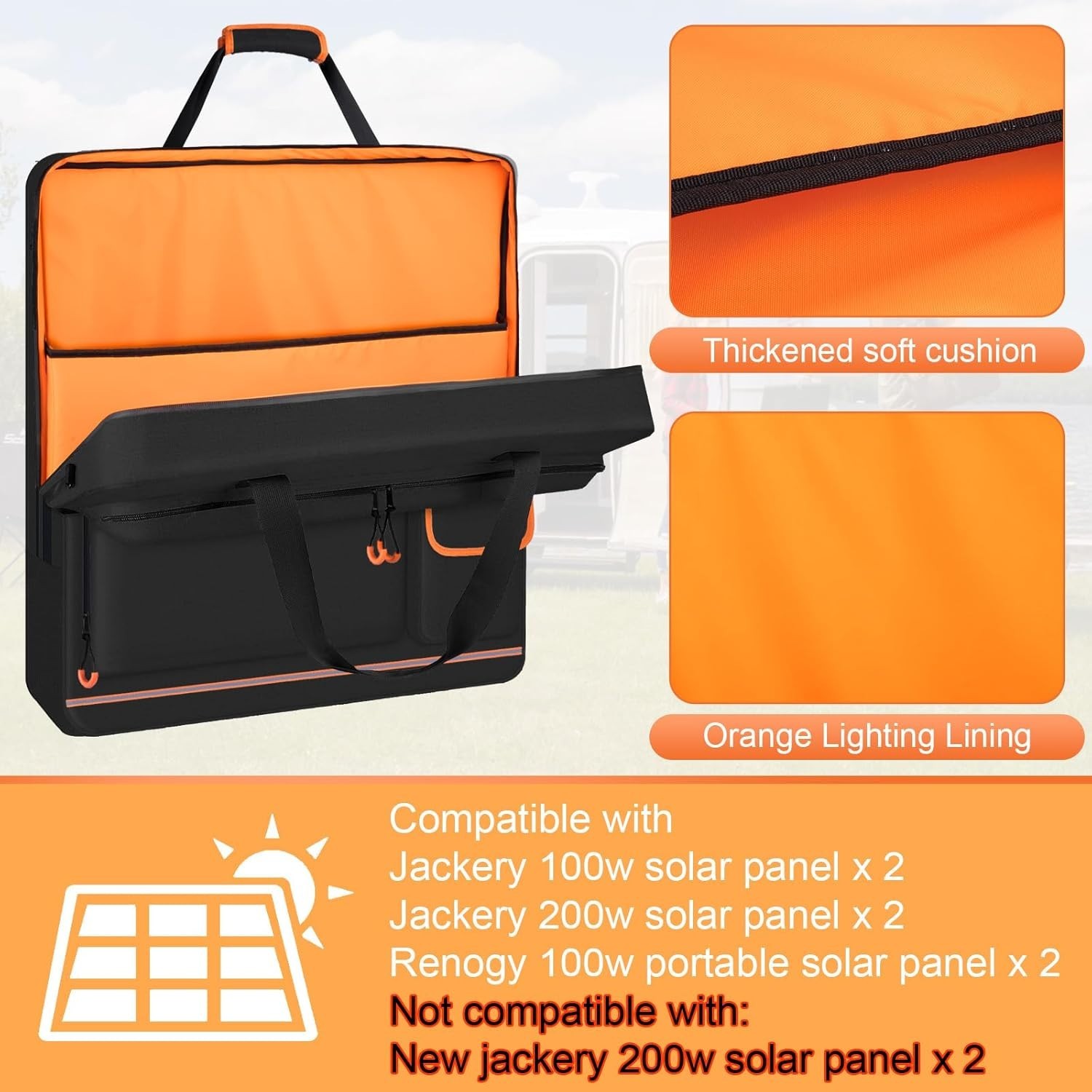 Solar Panel Storage Bag with Orange Lining, Deepened Opening, Zipper with Pul…