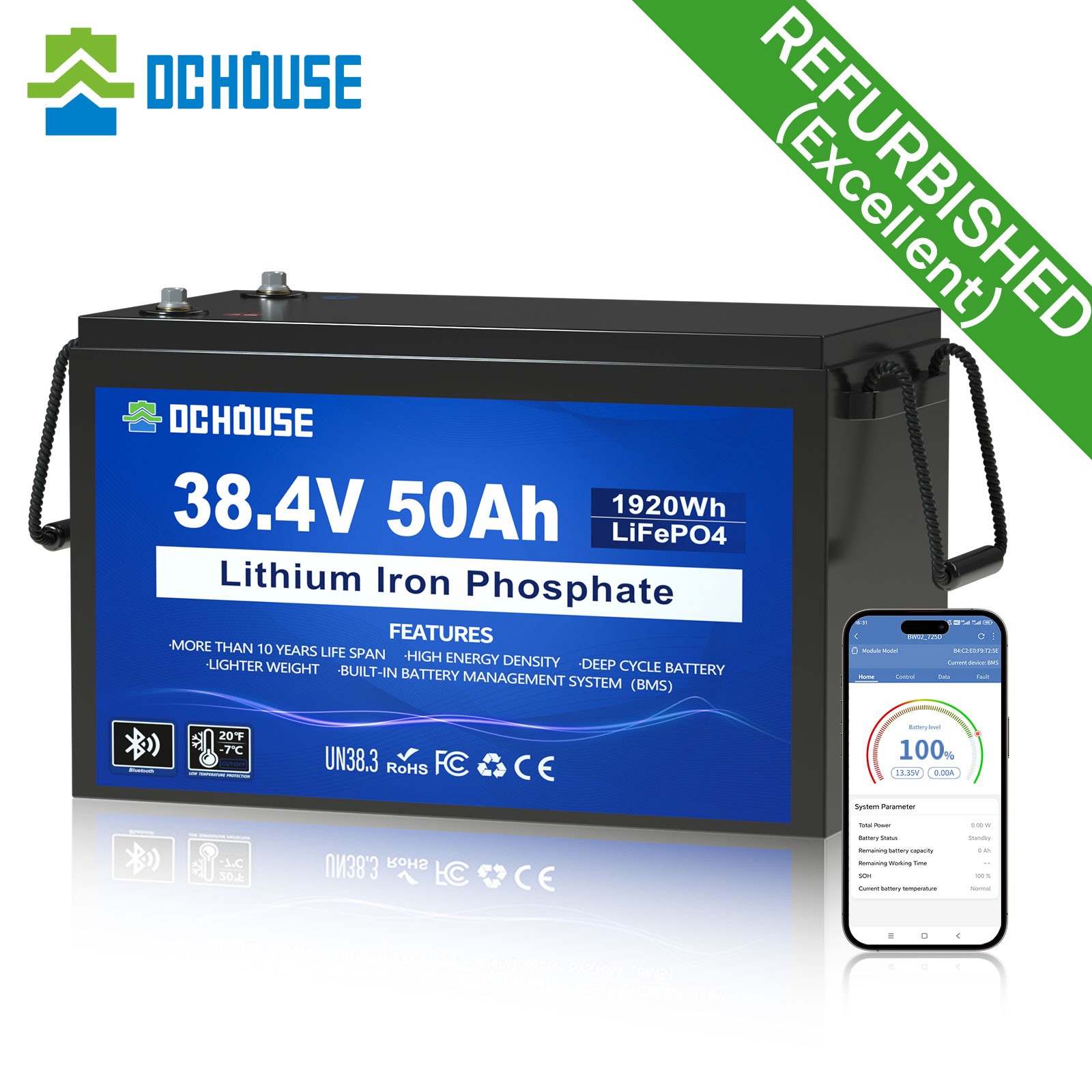 36V 50Ah Lithium Golf Cart Bluetooth Battery Smart Monitor Trolling Motor Solar