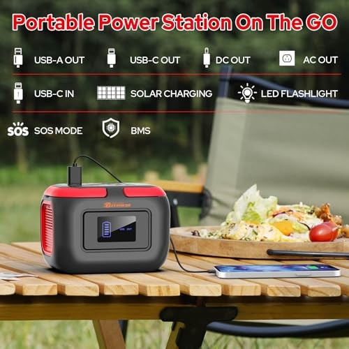 Portable Power Station 120W, Outdoor Power Bank Generator with AC Grey Red