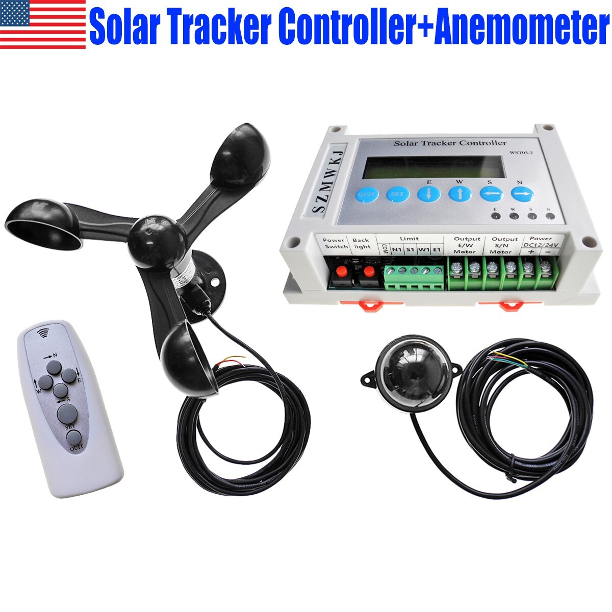 Dual Axis PV Solar Panel Tracking LCD Tracker Controller W/ Wind Speed Sensor IG