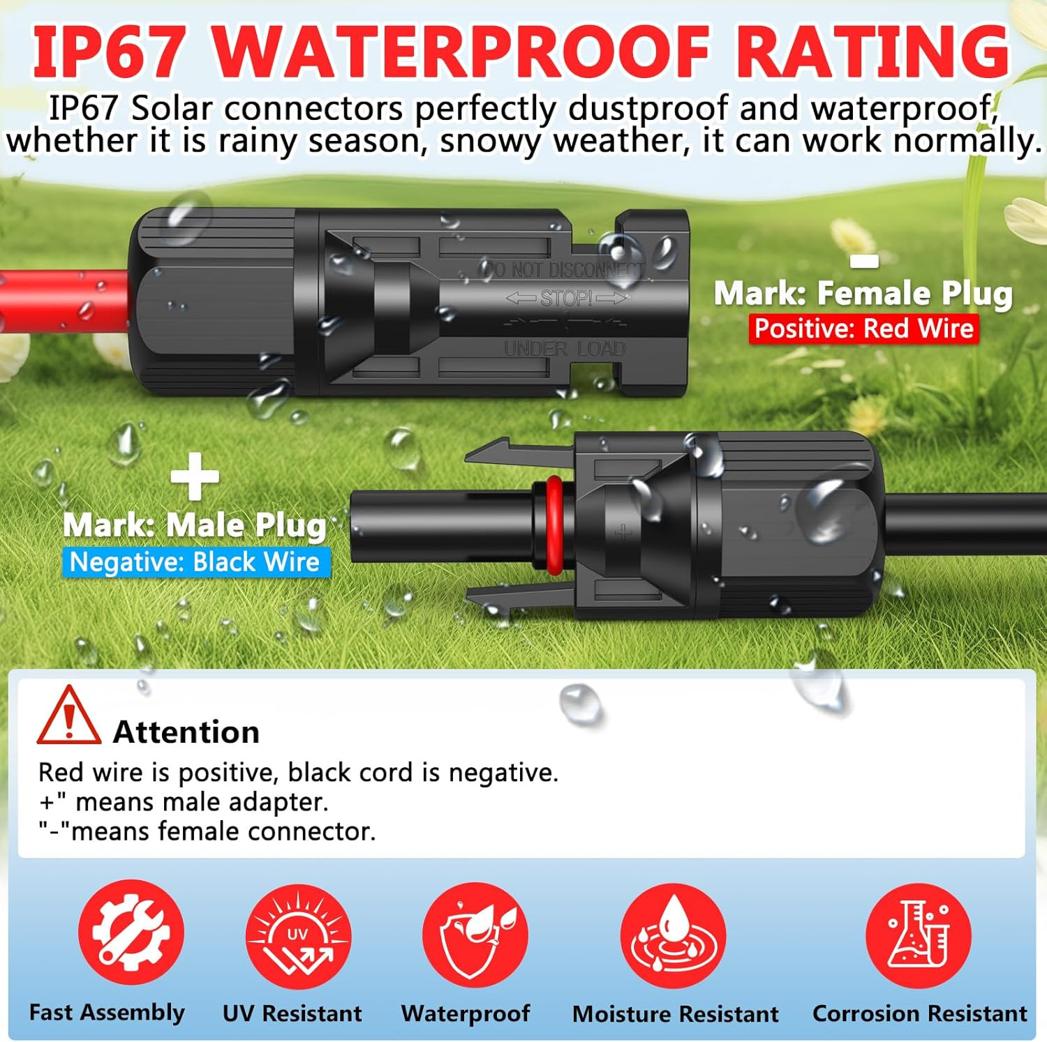 2X100 Feet Solar Panel Extension Cable, 10AWG Solar Cable with Female and Male W