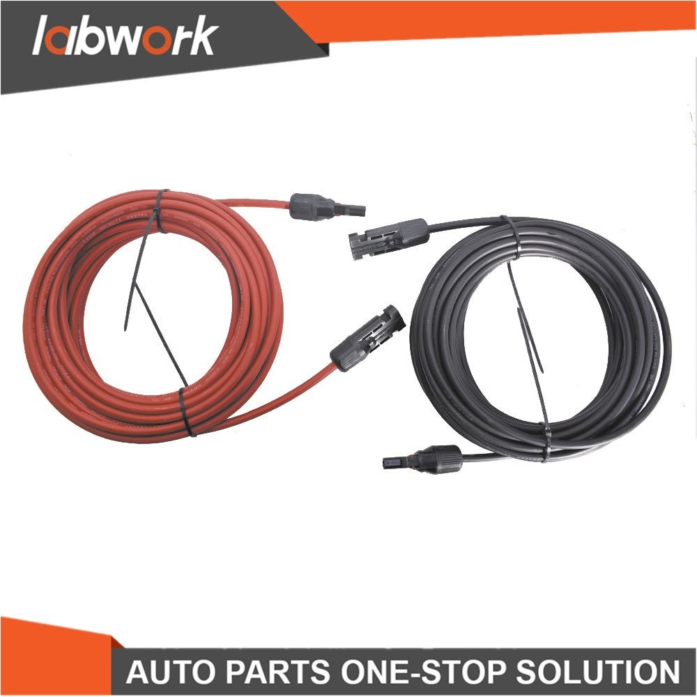 Labwork Solar Panel Extension Cable Wire Connector 1 Pair 10AWG 30FT Black + Red