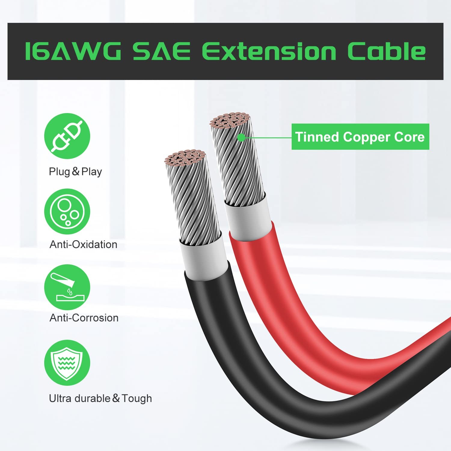 SAE 10FT 16AWG Battery Charger Extension Cord with Quick Disconnect Connector…