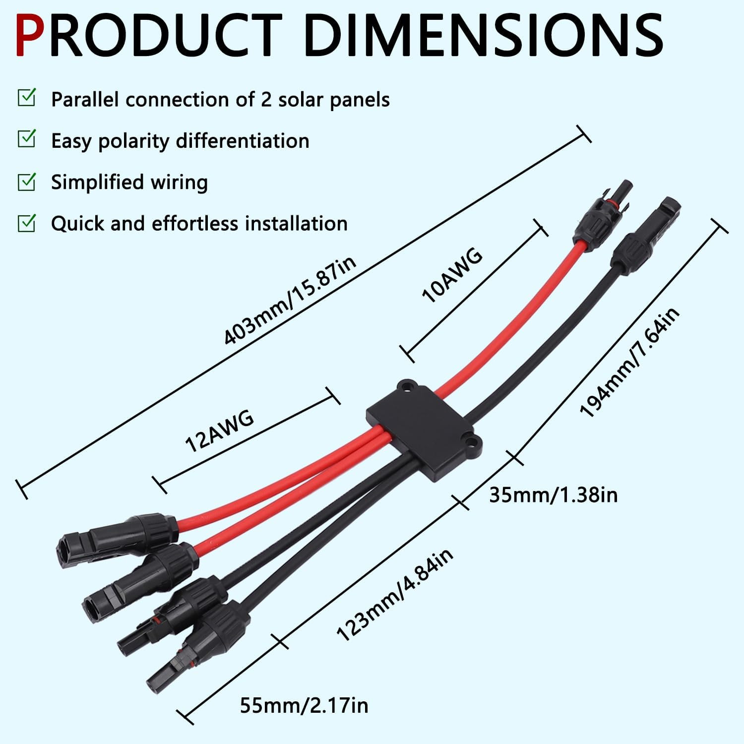 Solar Parallel Connectors for 2 Solar Panels, Tool-Free MC4 Solar Cable Split…
