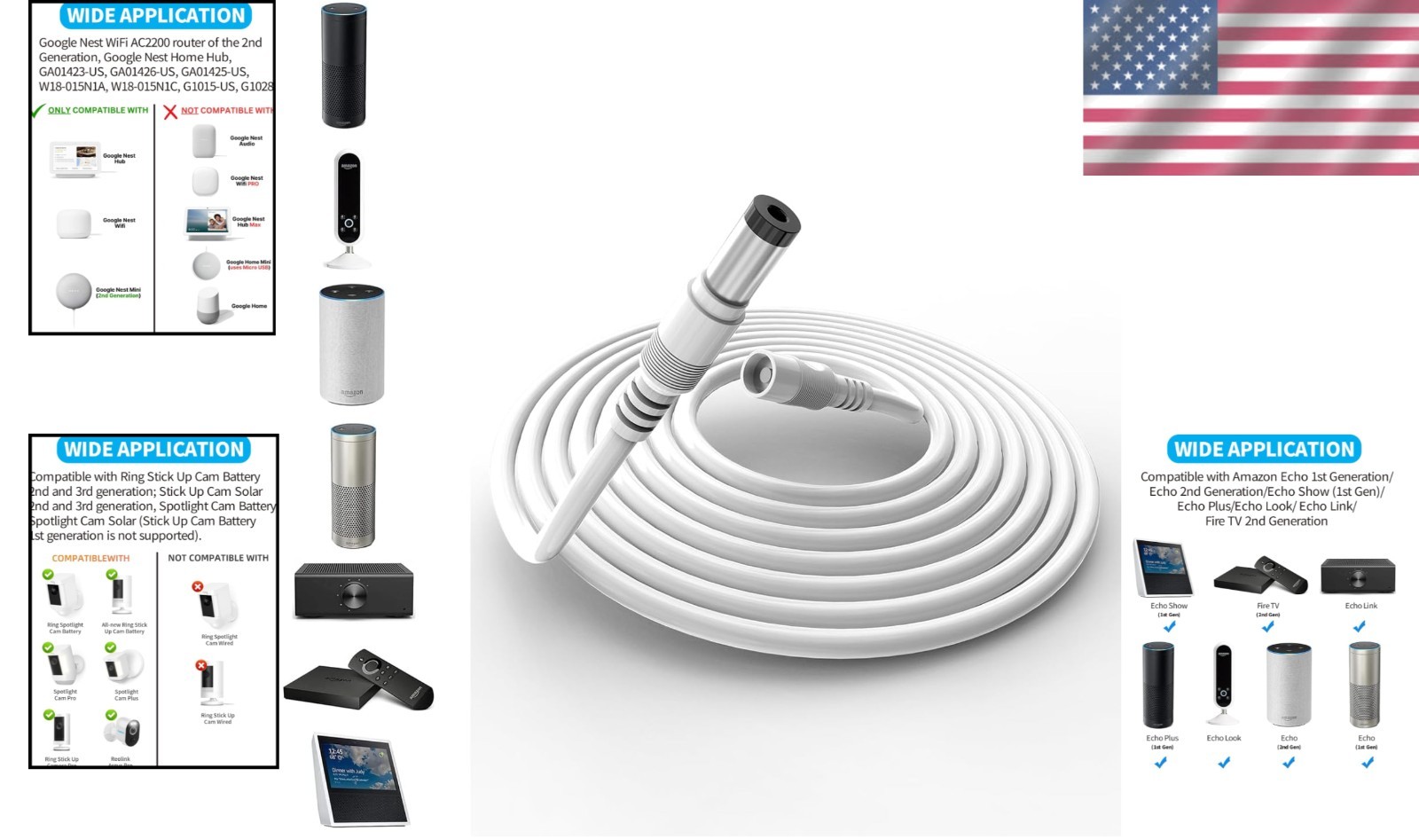 Easy Install 10ft Barrel Plug Extension Cable Compatible with Ring & Google Nest