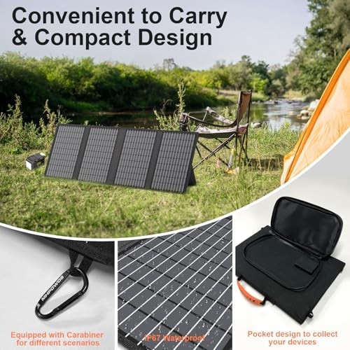 Foldable 60W Portable Solar Panel Charger with USB-C, USB-A, DC Outputs