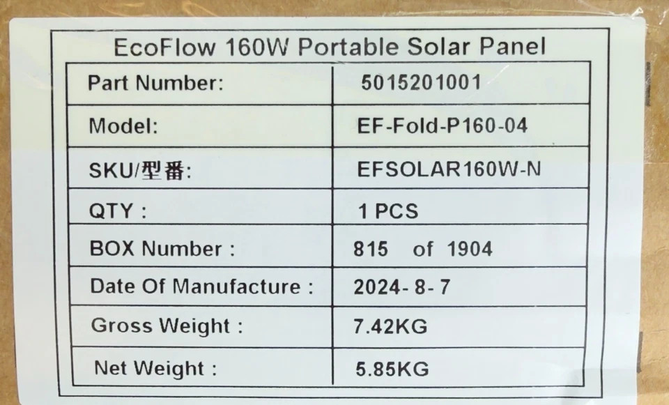 EcoFlow 160W Portable Solar Panel Foldable (New in Box/Unused).