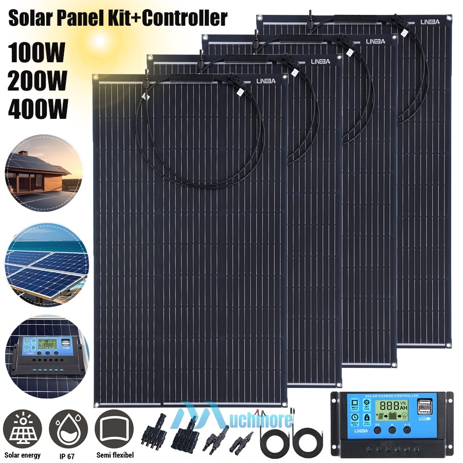 100W 200W 400W 18V Solar Panel Kit & PWM Controller Waterproof for Outdoor RVs