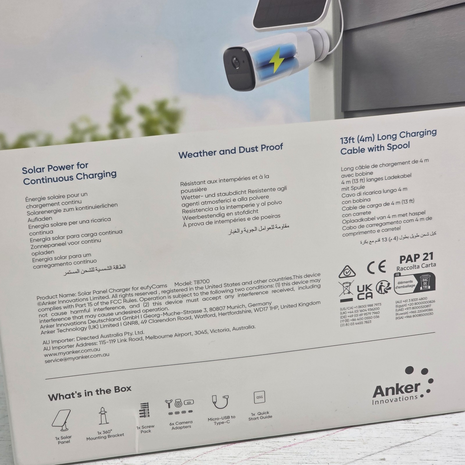 eufy Solar Panel 2.6W IP65 Weatherproof For eufyCam Outdoor Security Camera New!