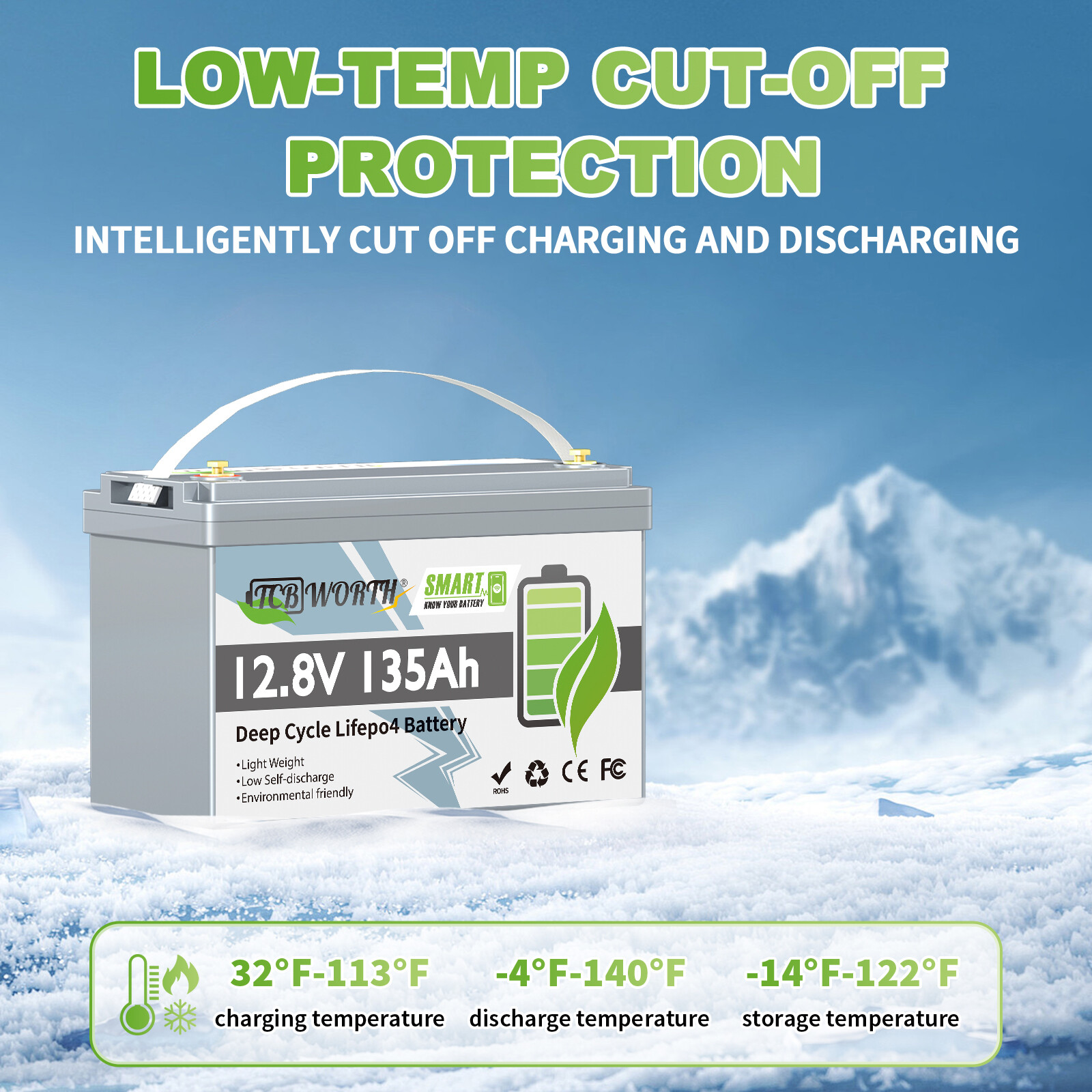 12V 135Ah Lithium Battery Bluetooth LiFePO4 100A Smart BMS for Trolling Motor RV