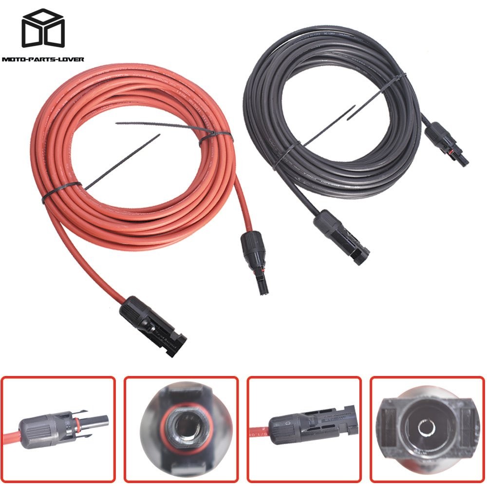 1 Pair Black + Red Wire Connector 10AWG Solar Panel Extension Cable 30 Feet