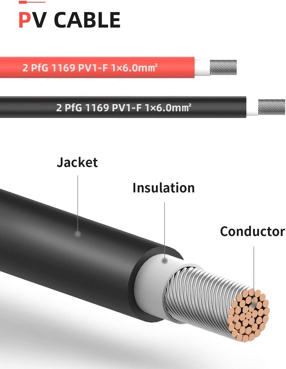 6ft 10AWG Solar Extension Cable with Male & Female Connectors – Pure Copper, …