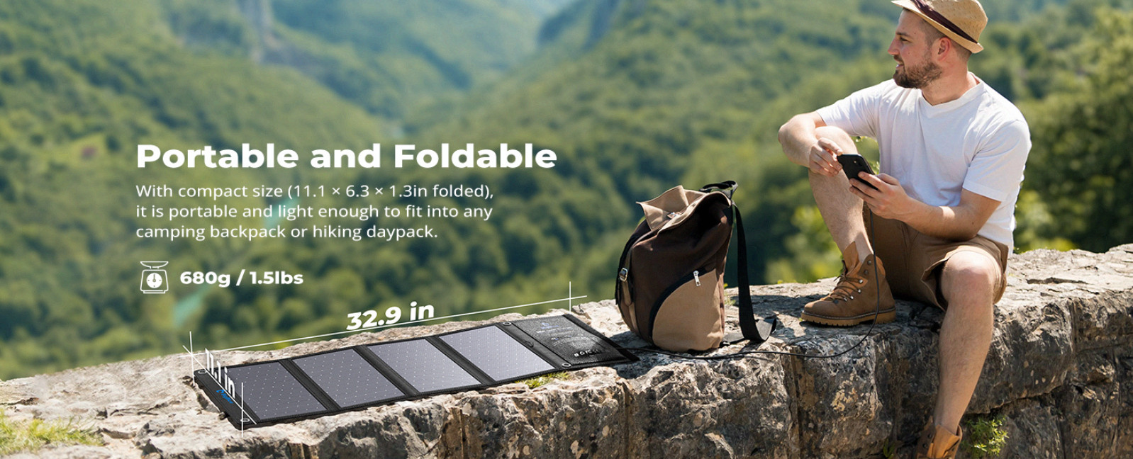 28W Portable Solar Charger, Dual USB-C/USB-A for Camping, Hiking, Phones & GPS.