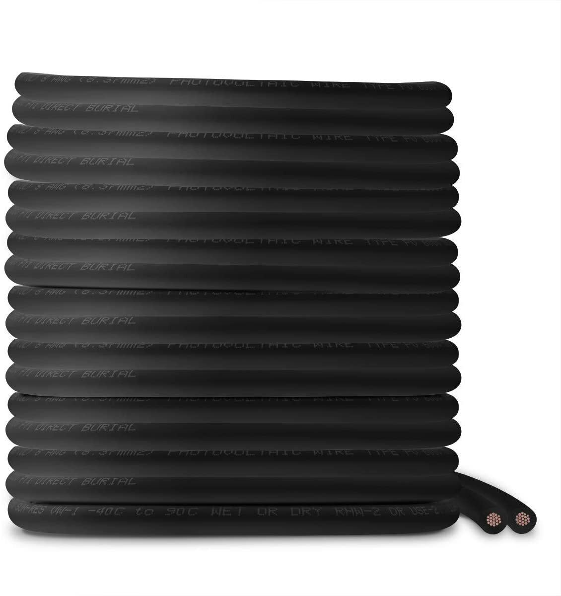 8 AWG Solar Panel Wire 500′ Power Cable UL 4703 Copper MADE IN USA Black