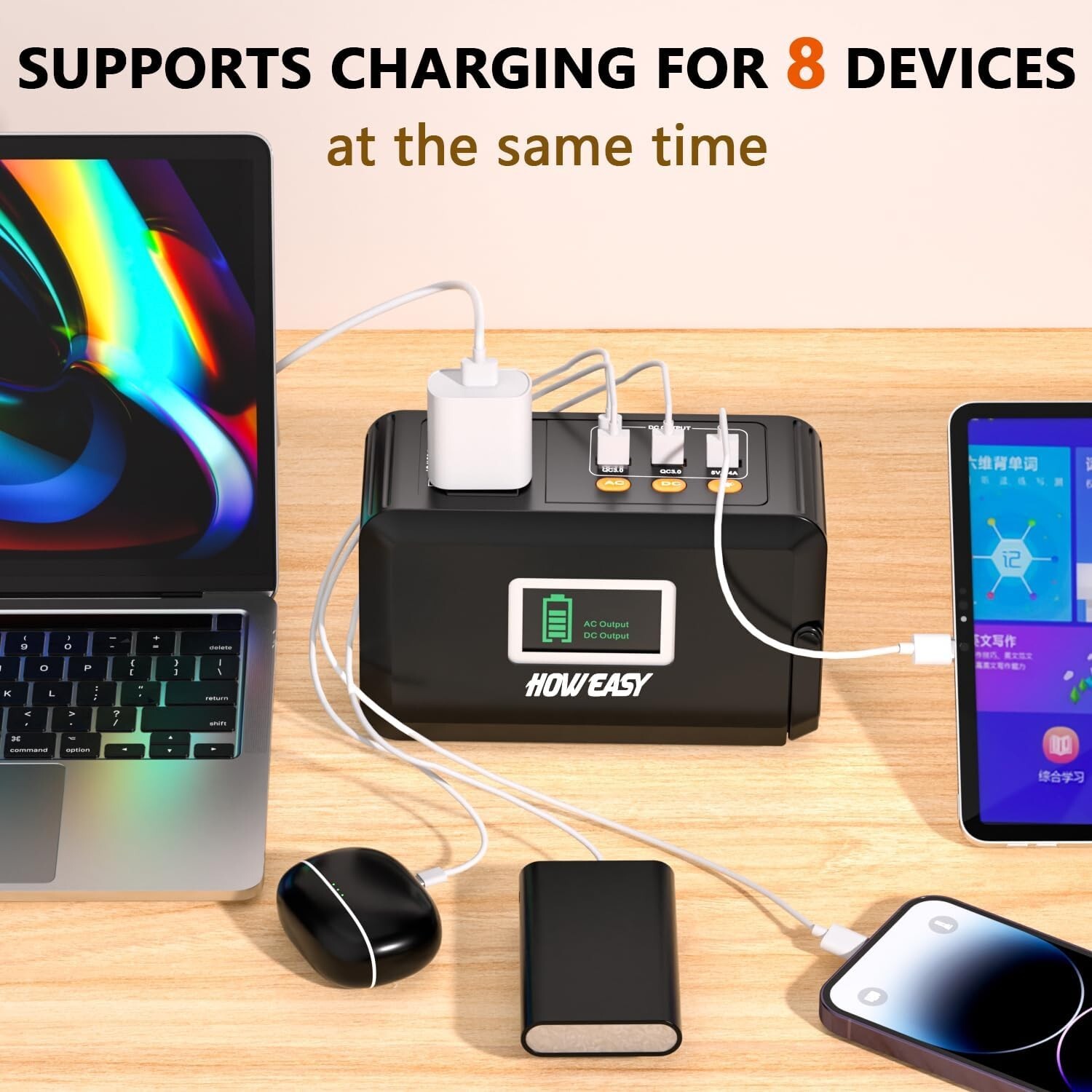 Compact Lithium Battery Power Station with 8 Outputs – 150W Peak for Outdoors