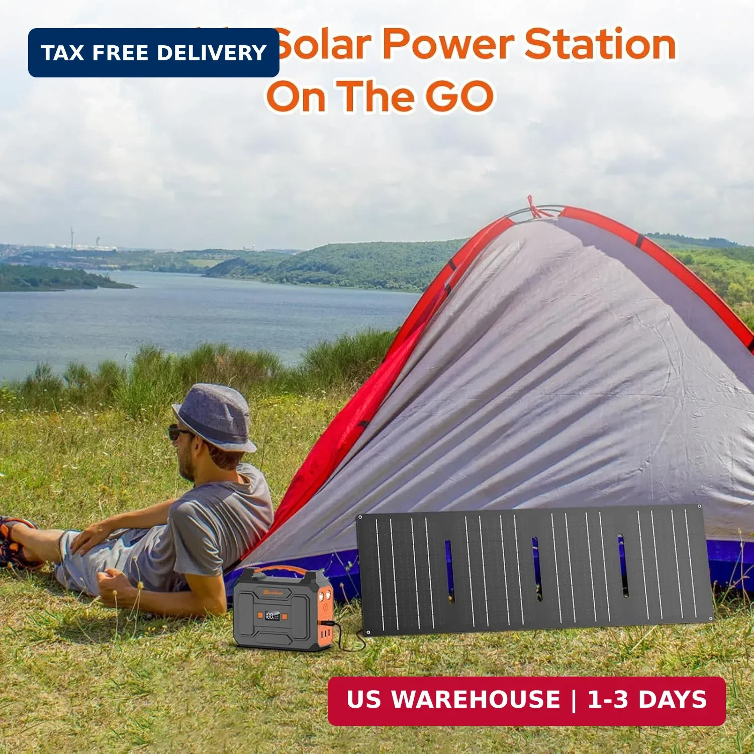 Portable Solar Power Station with Foldable Solar Panel 60W, 110V AC Outlet Campi