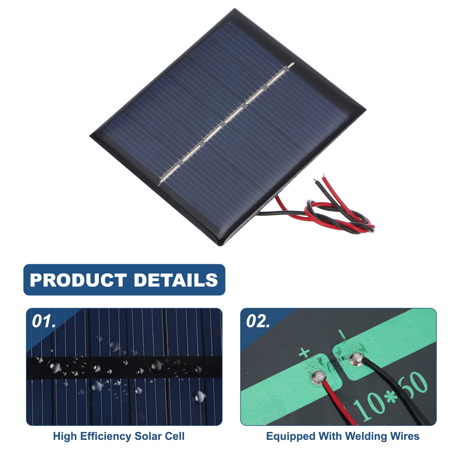 2 Pcs 3V 0.45W 150mA Mini Solar Panels with 2 Cable 60mm x 55mm