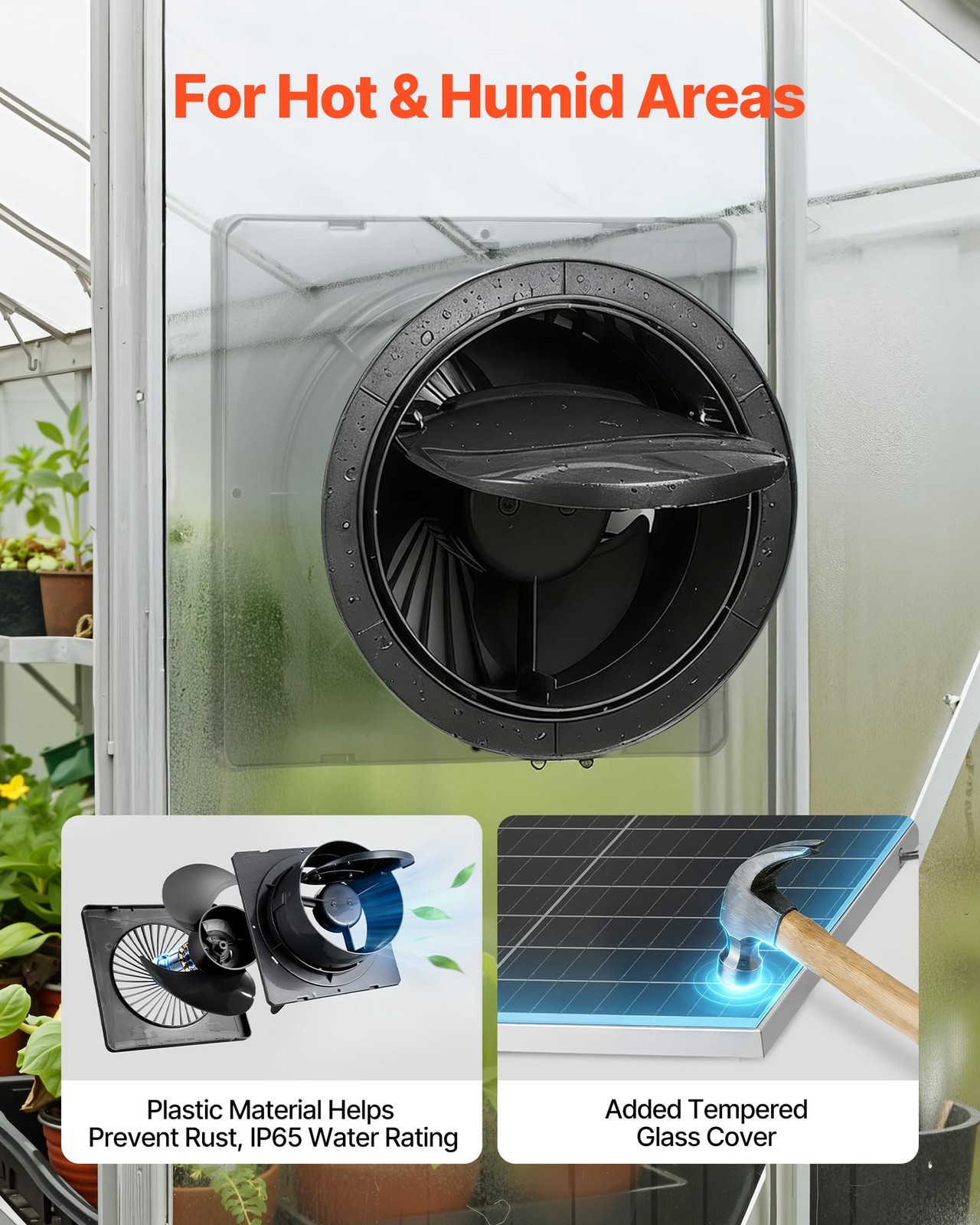 VEVOR Solar Powered Fan, 25W Solar Panel with 220 CFM Airflow, Adjustable Panel