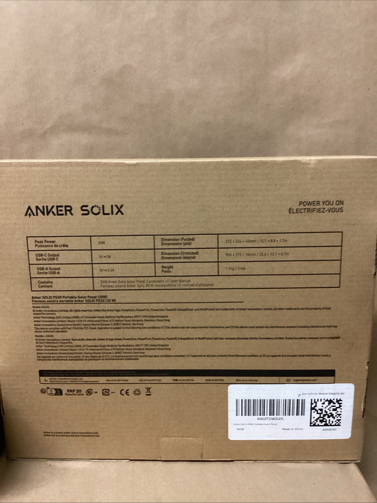 Anker Solix PS30 Solar Panel 30W Foldable Portable Solar Charger 2-Ports