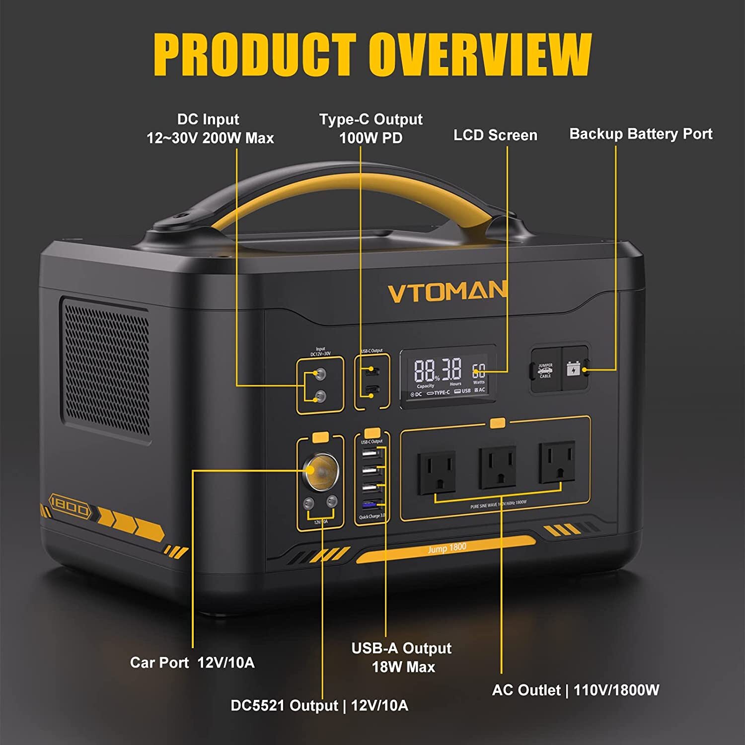 VTOMAN Jump 1800 Portable Power Station 1800W 1548Wh LFP Generator