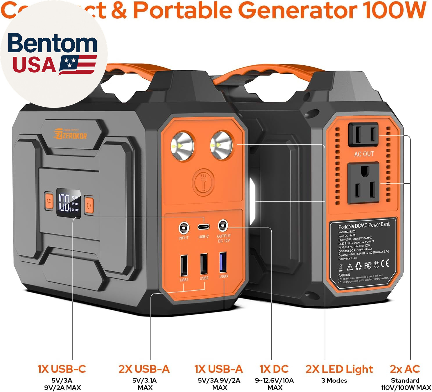 Portable Power Station with Foldable 40W Solar Panel, 100W Solar Powered Generat