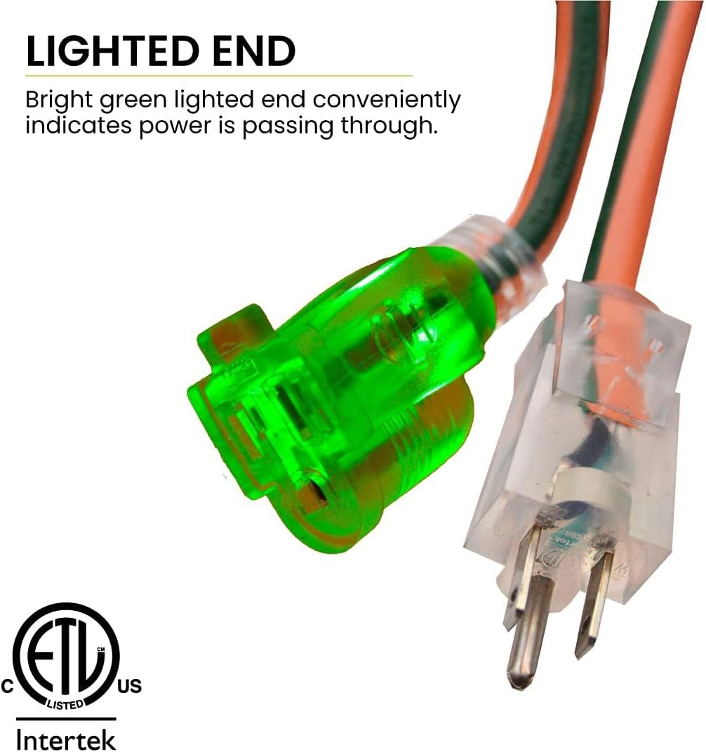 Go Green Power Inc. 14/3 50ft Outdoor Lighted Extension Cord – Heavy Duty, Contr