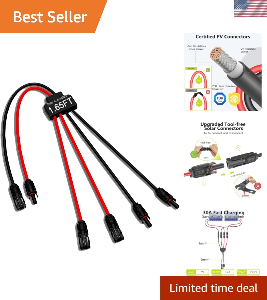 Efficient Solar Power Connectors: Y Branch Cable for 2 Solar Panels to 4 Devices