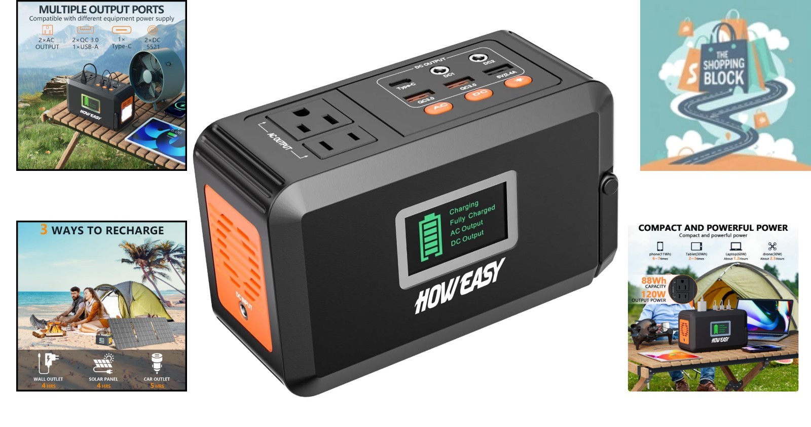 120W Portable Solar Generator with 88Wh Lithium Battery and 8 Outlets