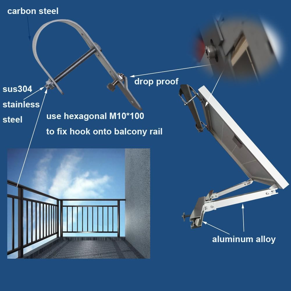 Solar Panel Mounting Brackets Hooks Balcony Railing Holder Power Station Holder