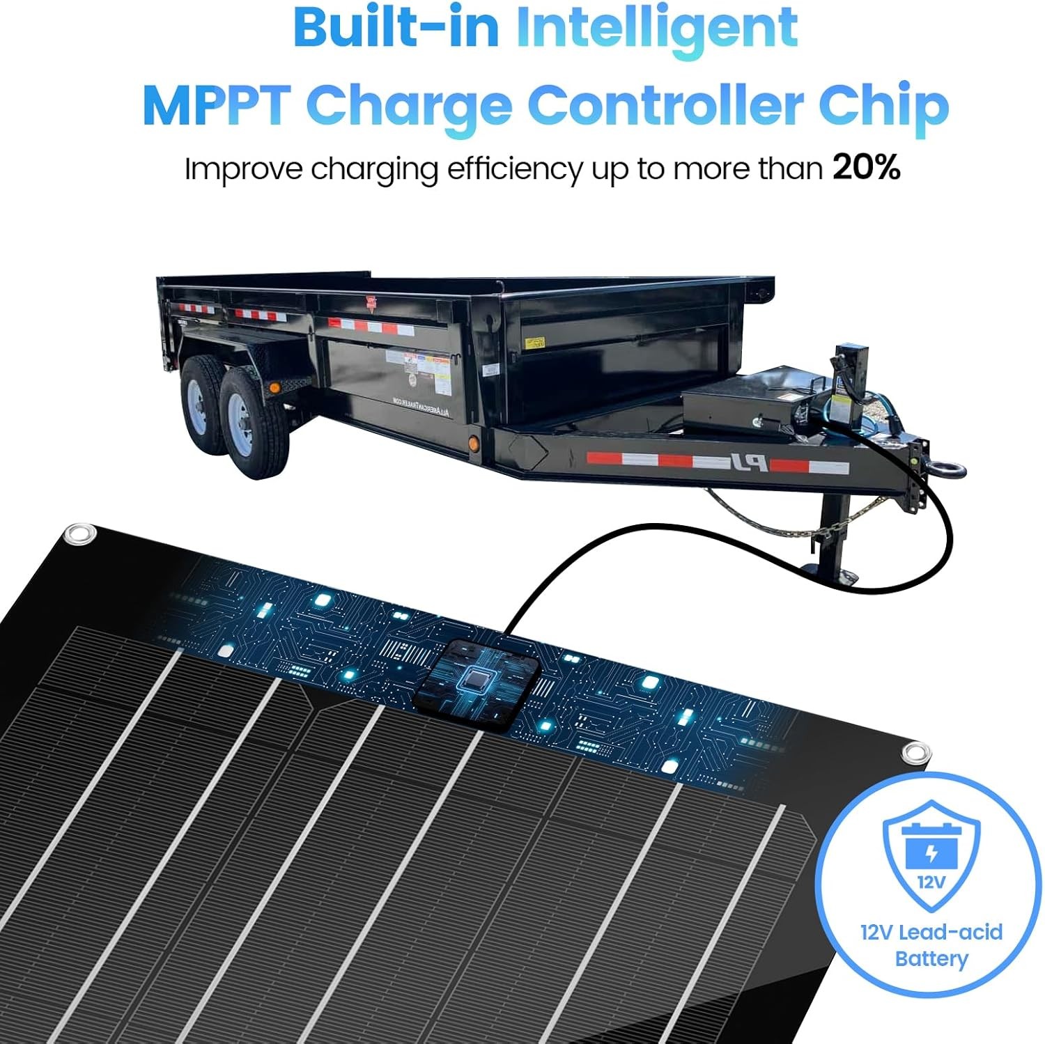 Solar Battery Charger Maintainer, 15W Solar Panel Kit for Dump Trailer Built-In