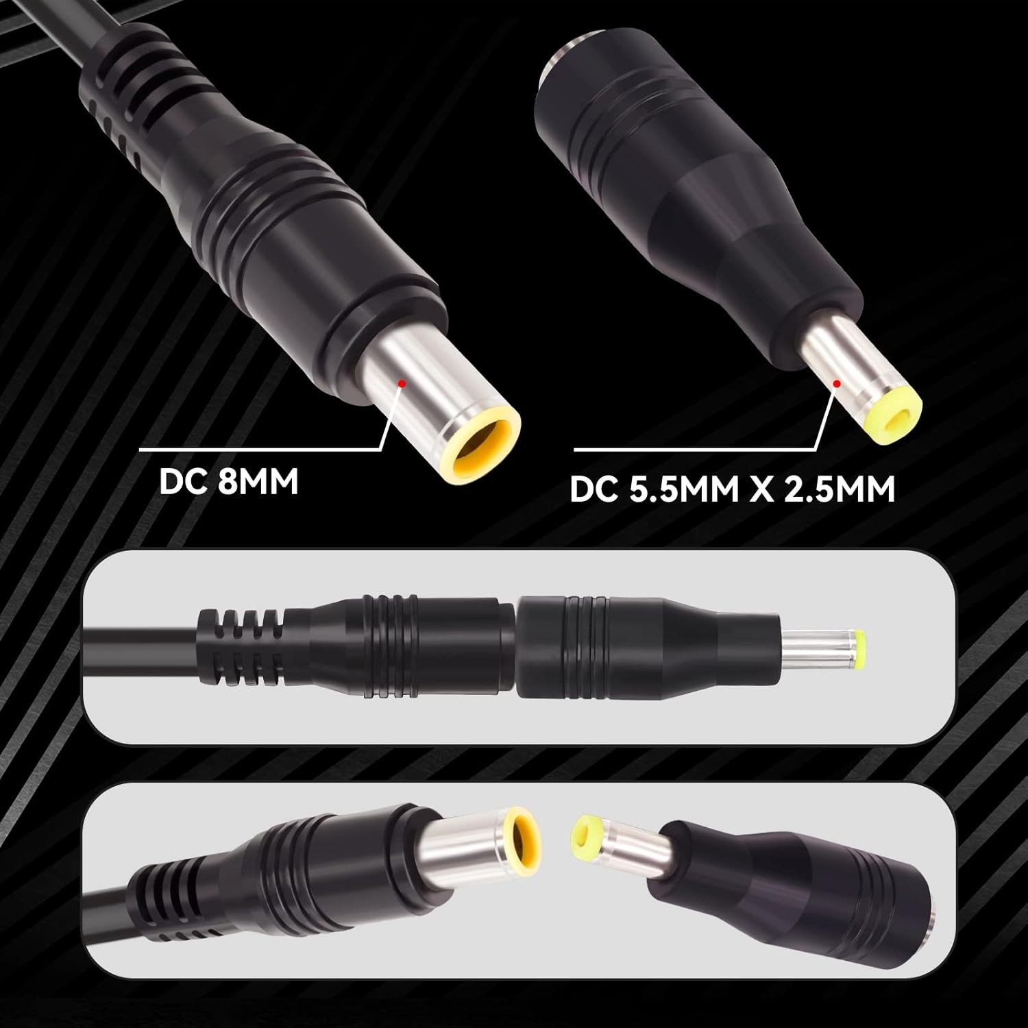 Durable 6.23ft DC 8mm to 5.5mm Solar Adapter Cable for Portable Power Stations