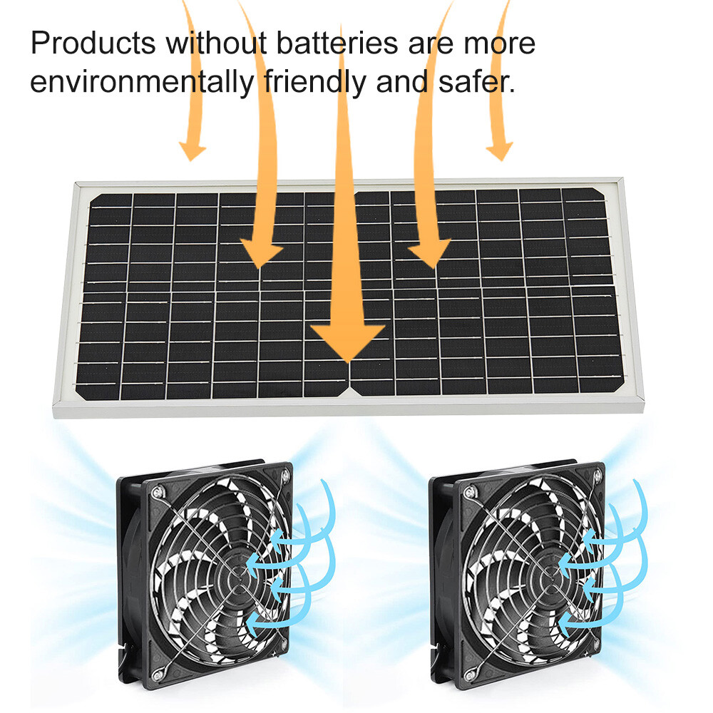 Kit de ventilador doble con energía solar de 30W para gallinero mascotas perro