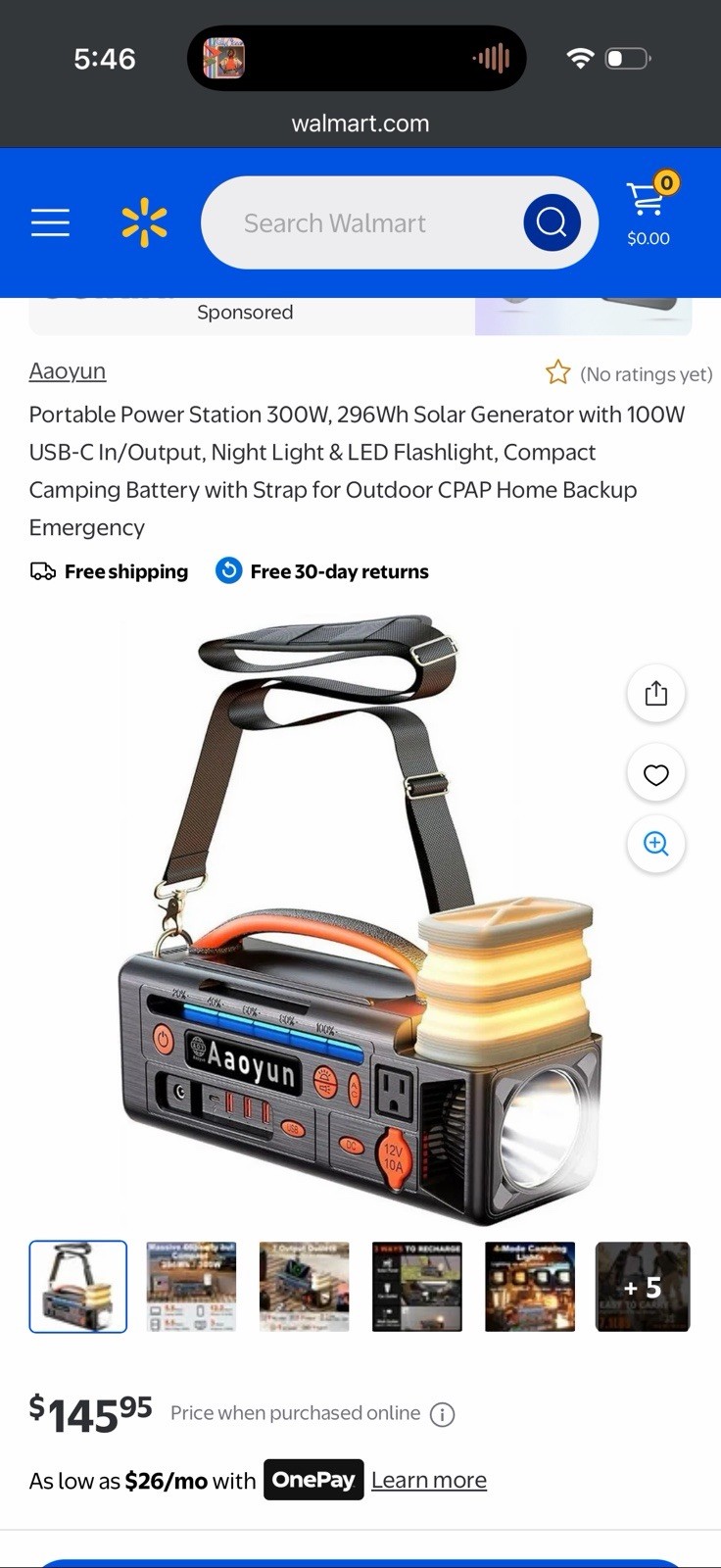 Aaoyun AOY-320 Portable Power Station Solar Generator – New
