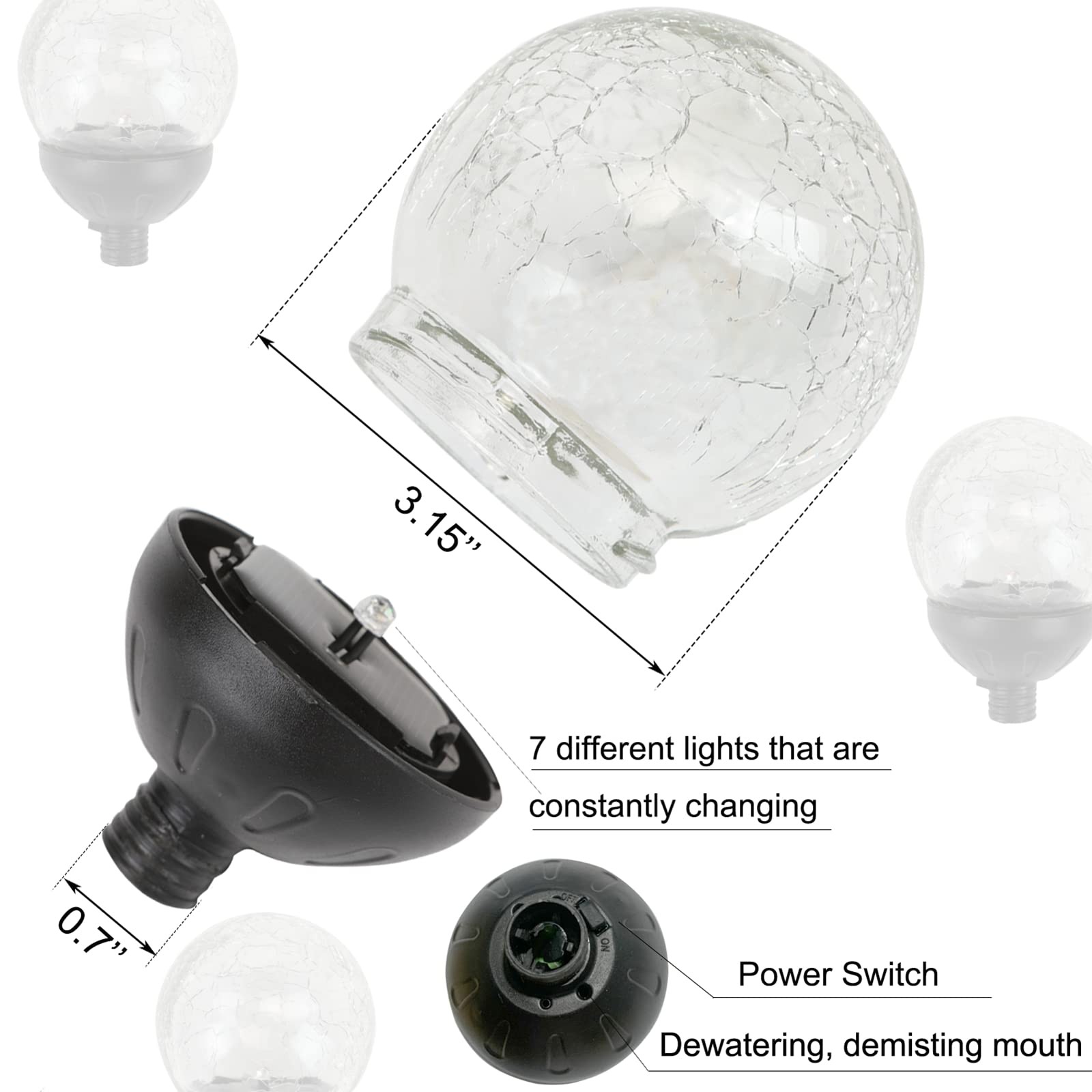 Solar Powered Glass Ball+Accessories – for Solar Wind Spinner Replacement Sol…