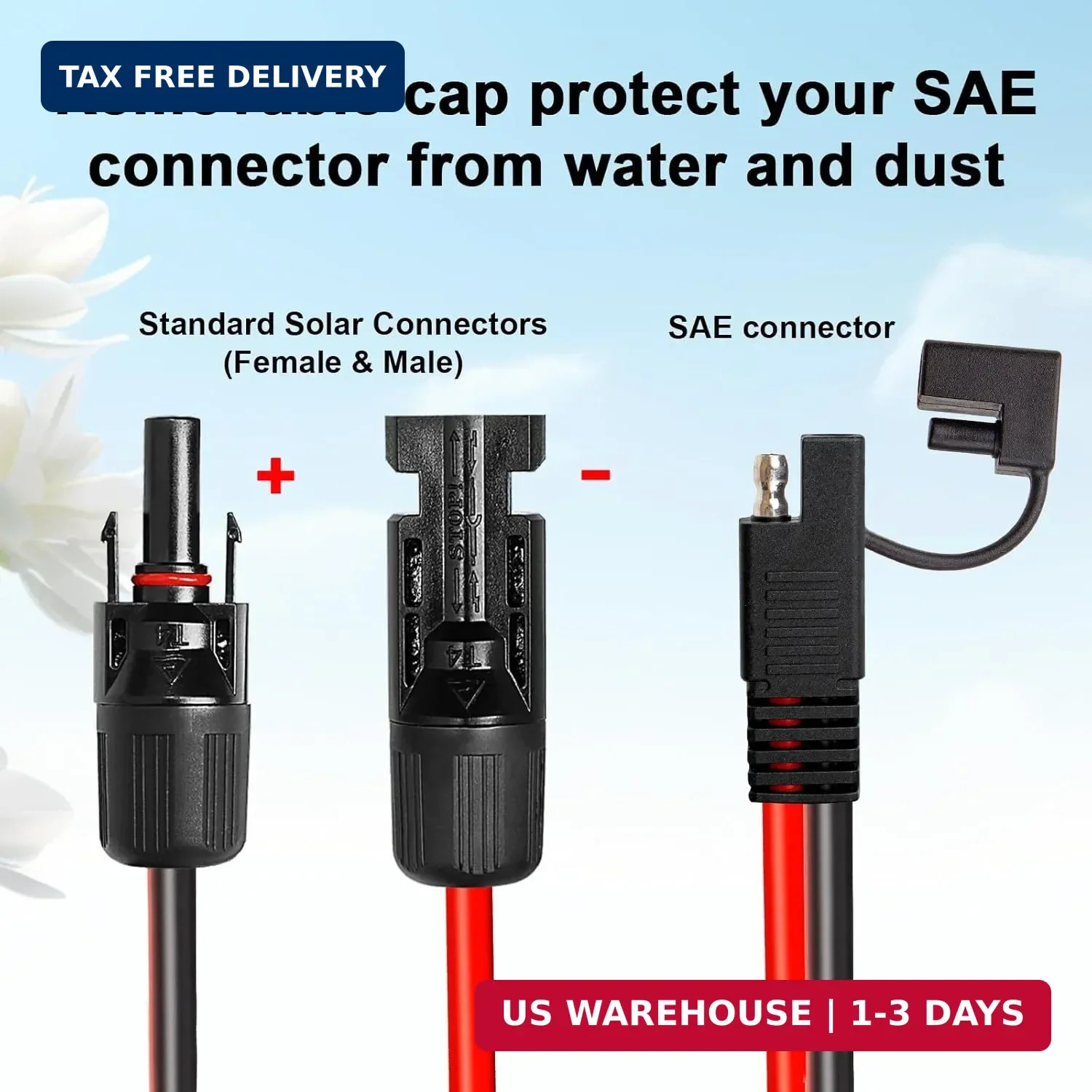 10AWG Solar Panel to SAE Adapter Cable 50FT SAE Plug Cable PV Solar Extension Wi