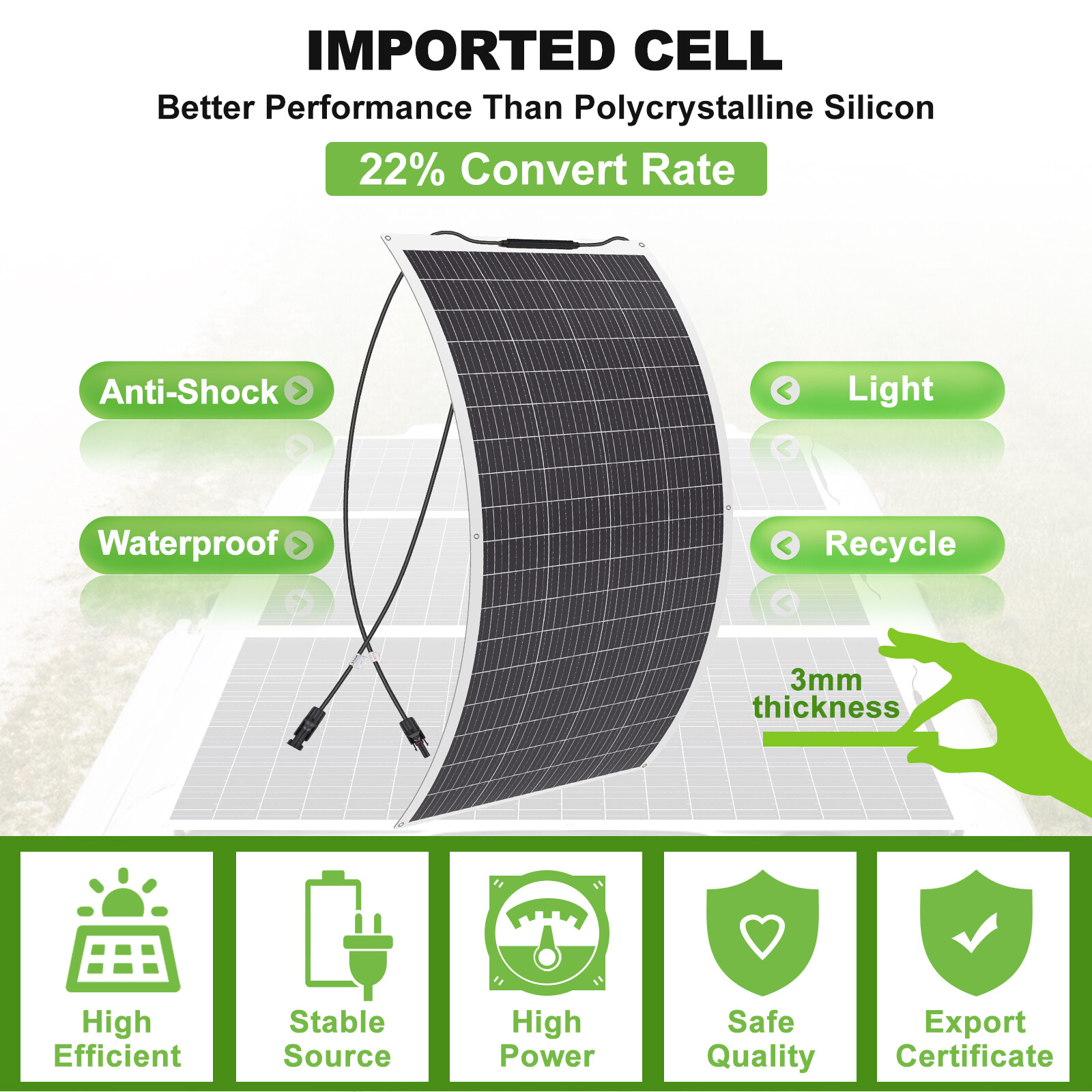 300W Flexible Solar Panel 12V Portable Power Mono Camping Home RV Battery Charge