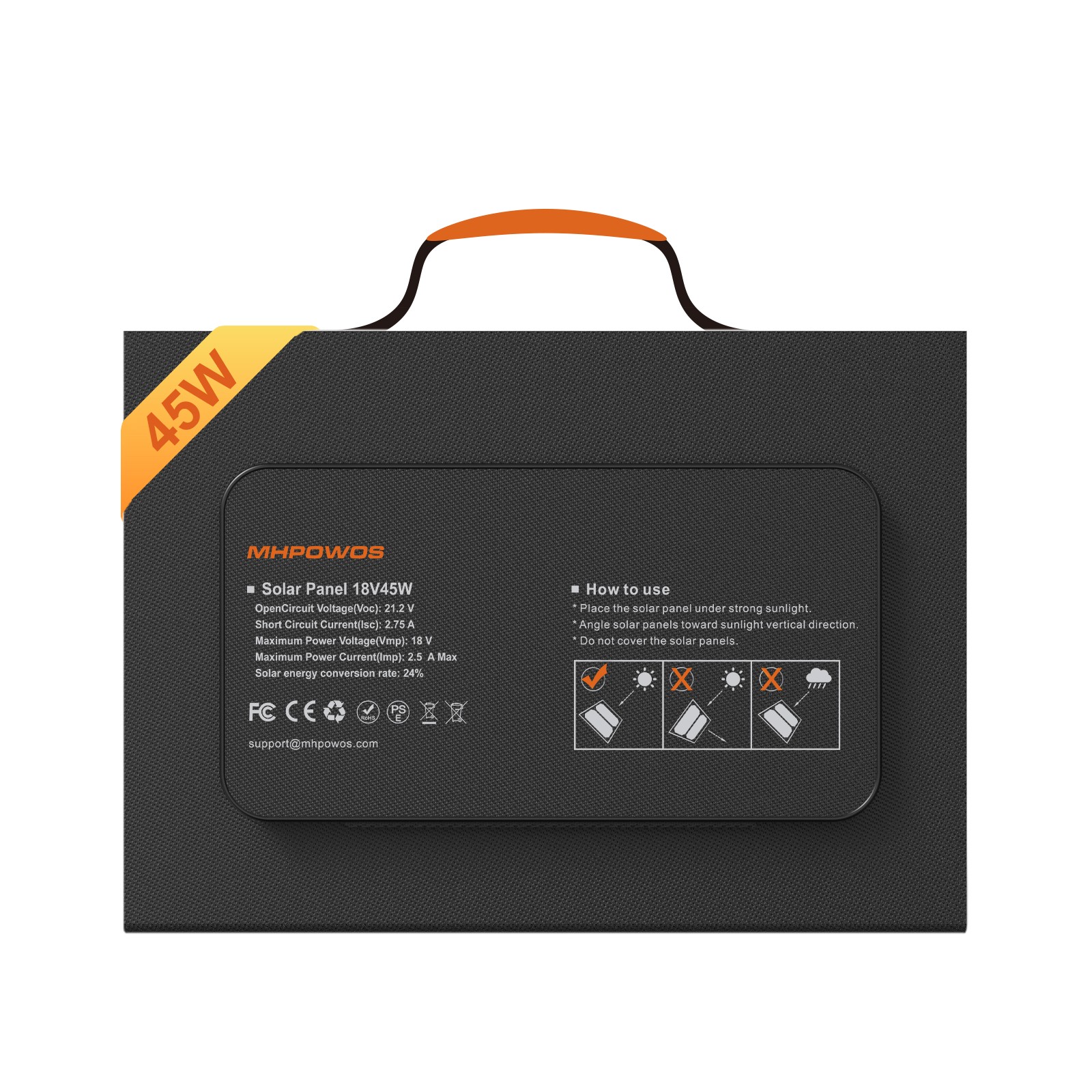 45W Camping Solar Panel full black USB C Portable Charger for Phone Power Bank