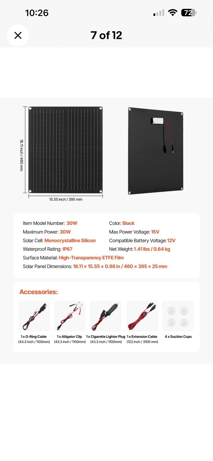 VEVOR Solar Battery Charger Maintainer 30W 12V Solar Panel Trickle Charging Kit