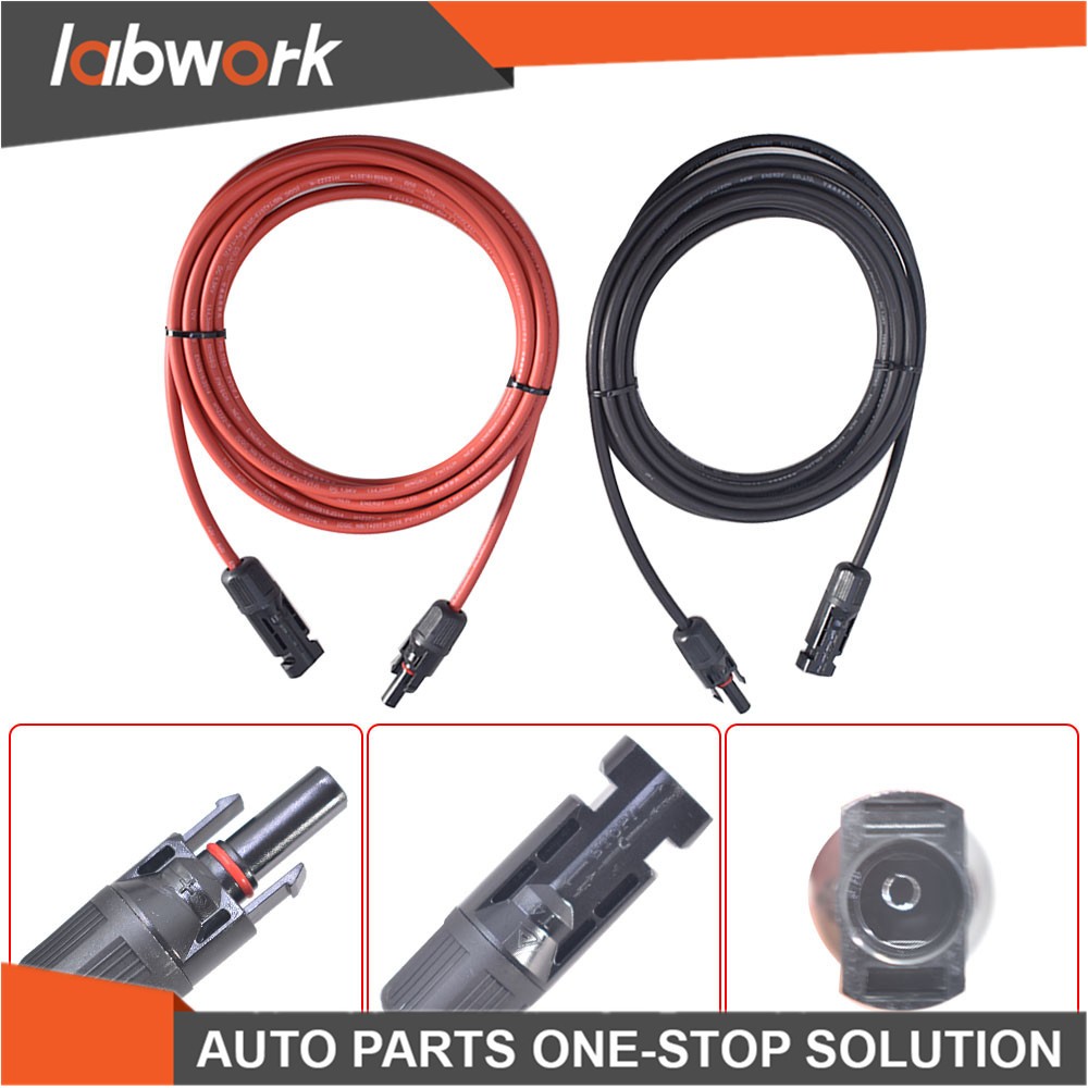 Labwork Solar Panel Extension Cable Wire Connector 12AWG 10ft Black + Red 1Pair