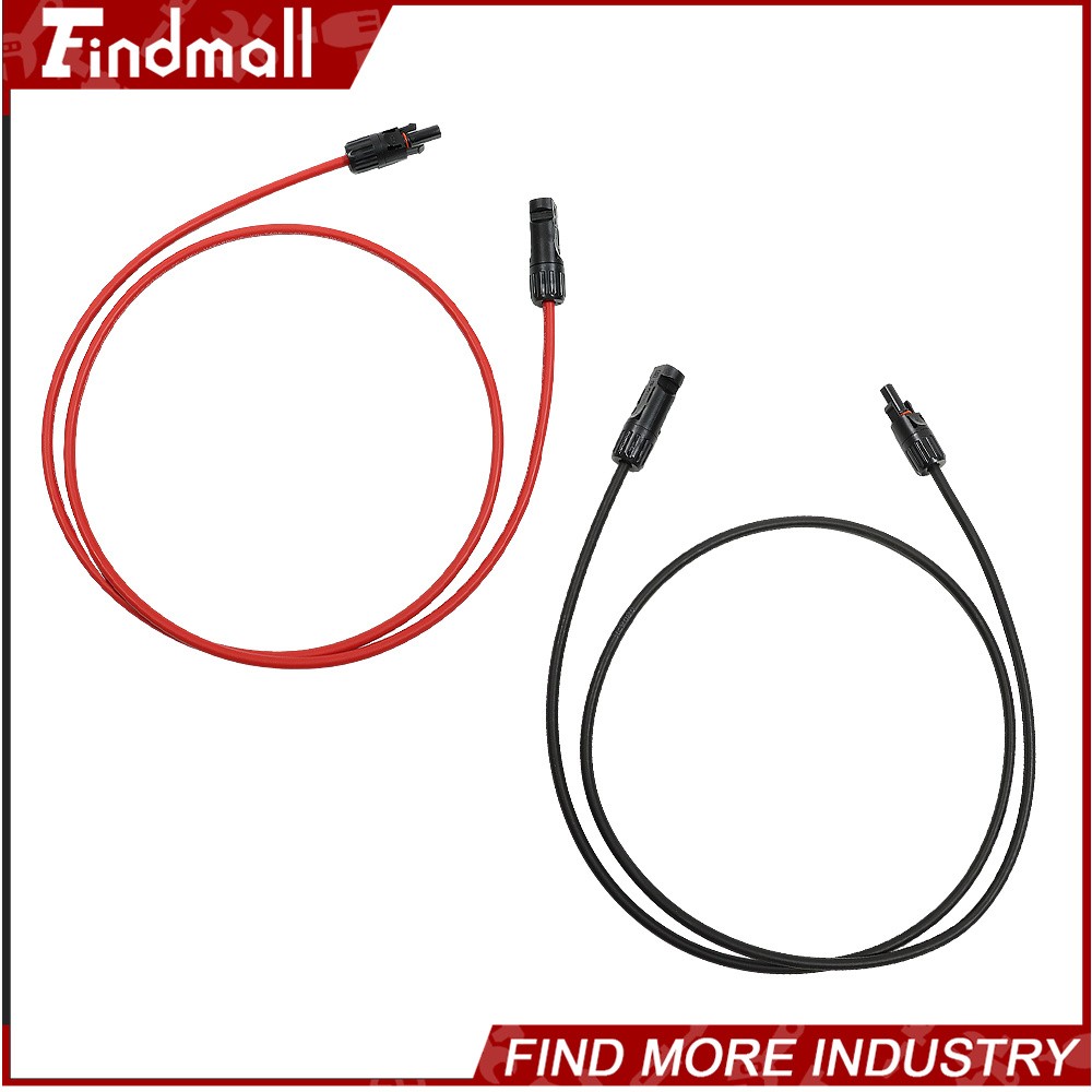 Findmall 1 Pair 5ft 10AWG Black + Red Solar Panel Extension Cable Wire Connector