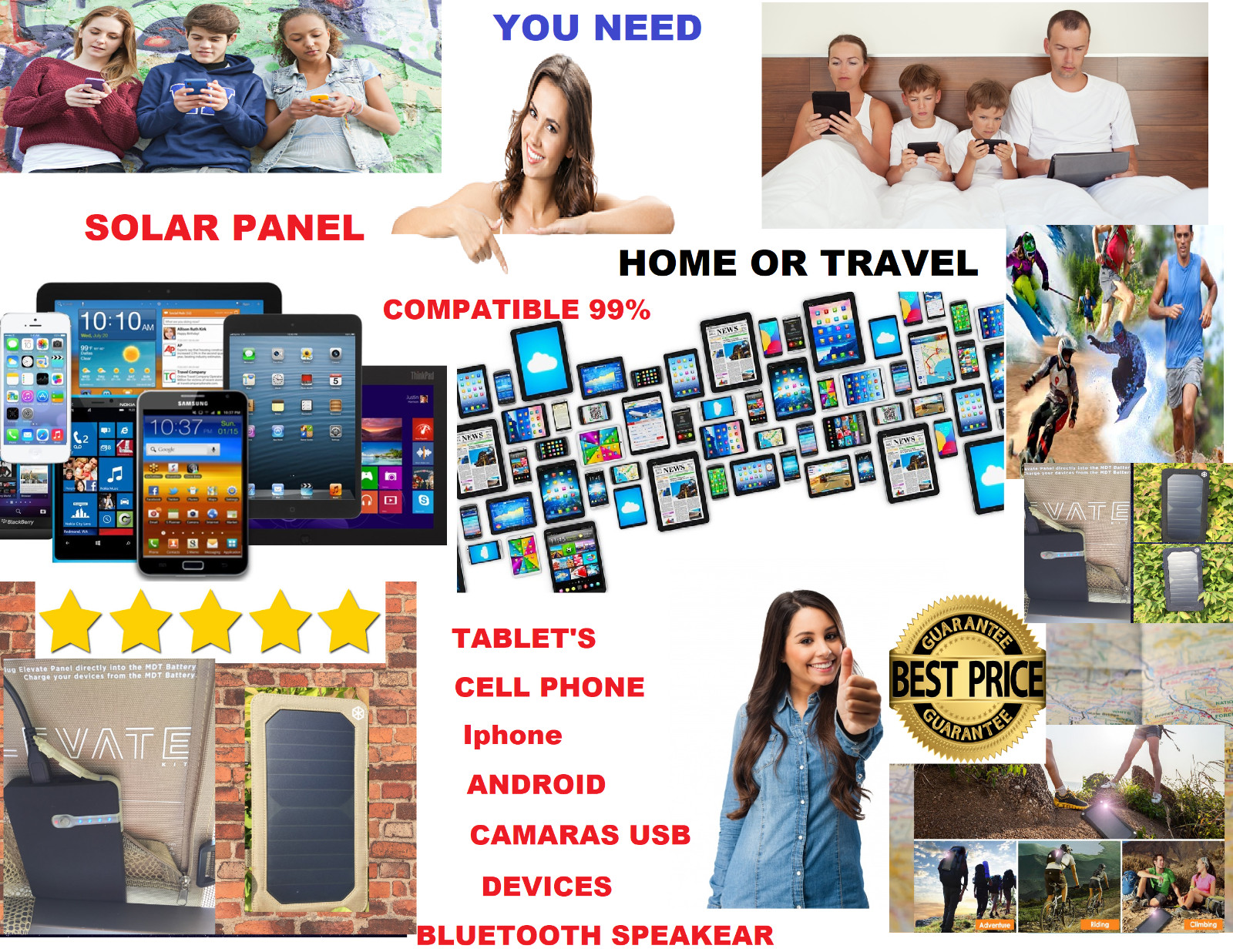 Solar Charging Charger Panel USB BLUE Mobile ANDROID,DEVICES Smart Phone NEW